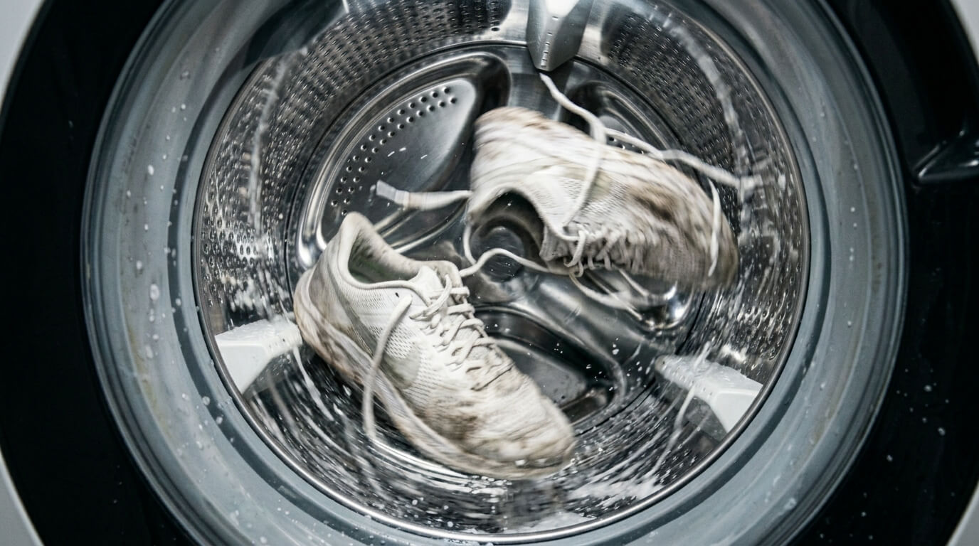 Zapatos dentro de una lavadora